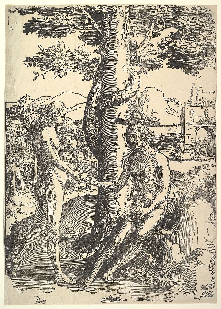 Fall of Man, (Adam and  Eve), Lucas van Leyden (Netherlandish, Leiden ca. 1494–1533 Leiden), Woodcut 