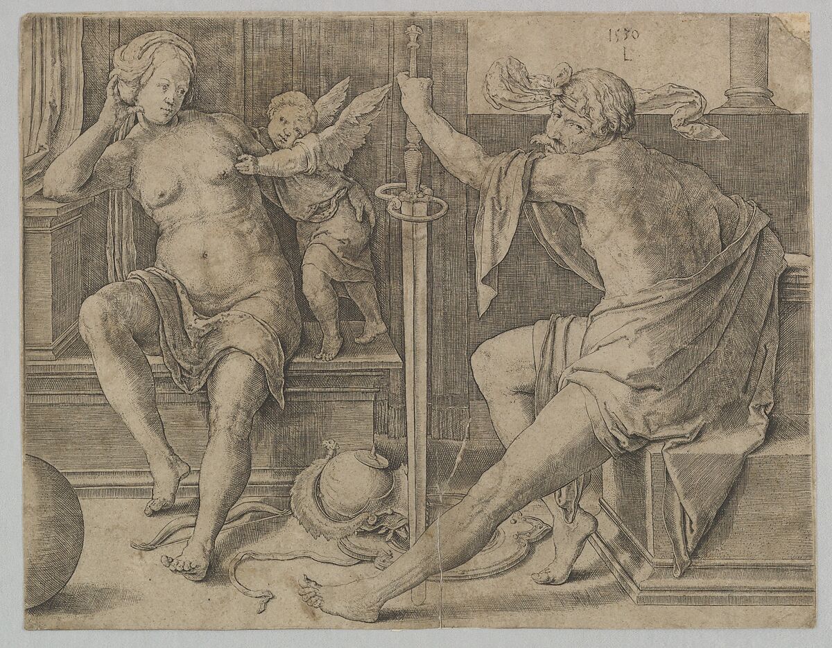 Mars, Venus and Cupid, Lucas van Leyden (Netherlandish, Leiden ca. 1494–1533 Leiden), Engraving; first state 