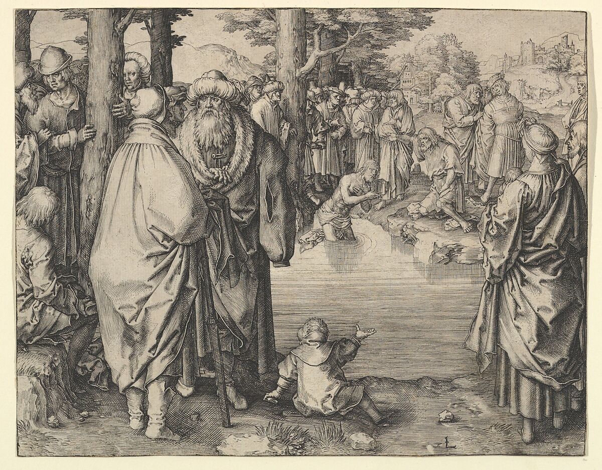 The Baptism of Christ in the River Jordan, Lucas van Leyden (Netherlandish, Leiden ca. 1494–1533 Leiden), Engraving; first state 