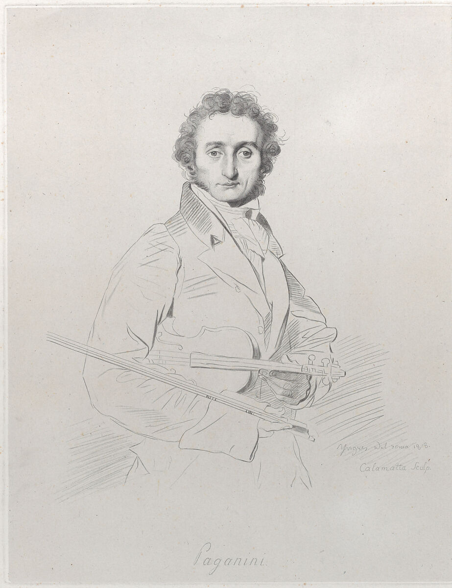 Portrait of Niccolò Paganini, Luigi Calamatta (Italian, Civitavecchia 1801–1869 Milan), Engraving, stipple and roulette work on chine collé; third state of four 