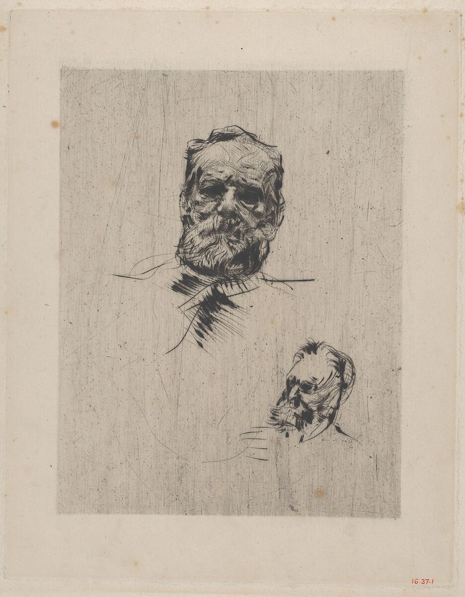 Victor Hugo (full face), Auguste Rodin (French, Paris 1840–1917 Meudon), Drypoint on laid paper; second state of nine 