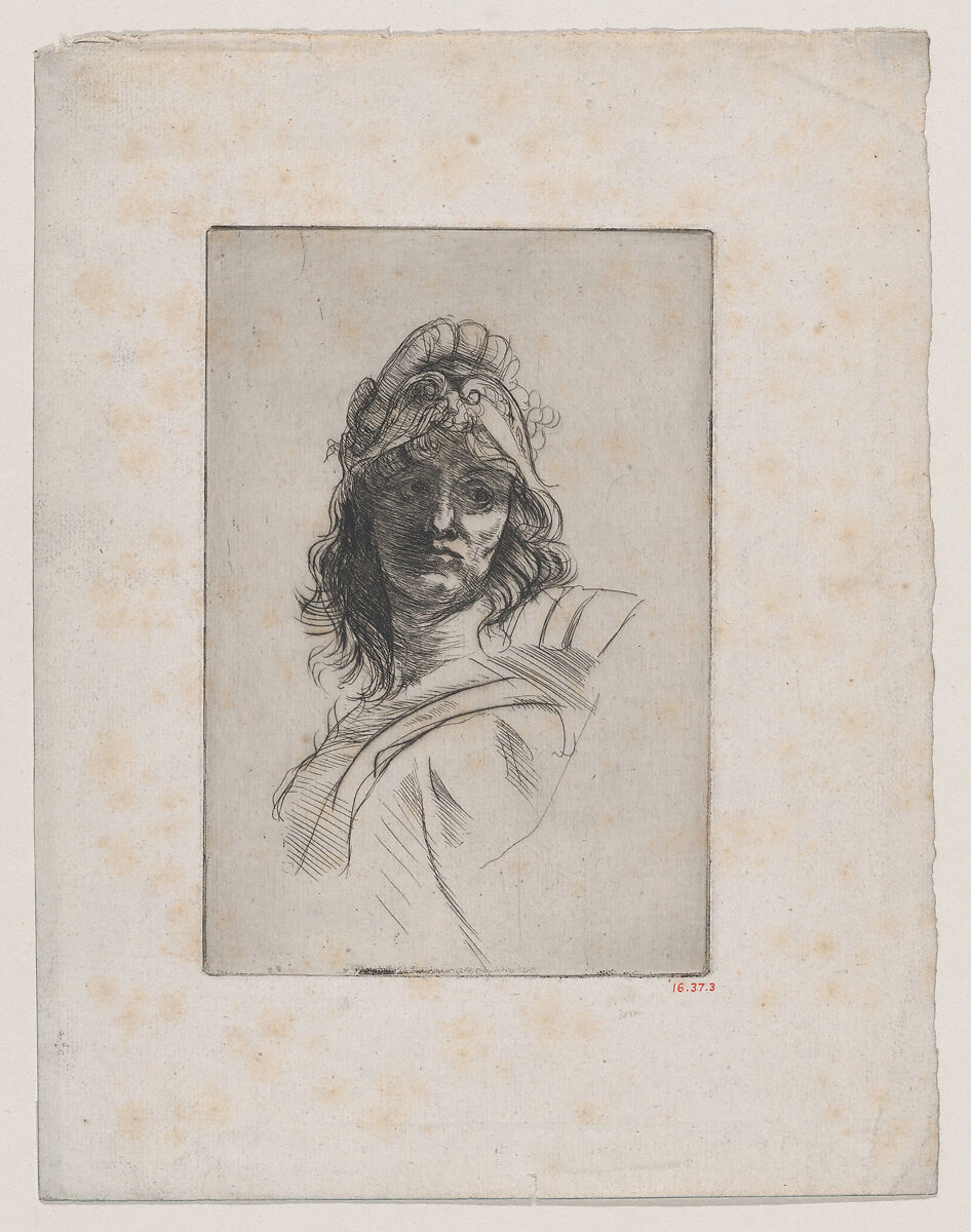 Bust of Bellona, Auguste Rodin (French, Paris 1840–1917 Meudon), Drypoint, third state of three, before bevelled plate 
