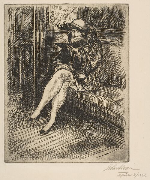 Reading in the Subway, John Sloan (American, Lock Haven, Pennsylvania 1871–1951 Hanover, New Hampshire), Etching 