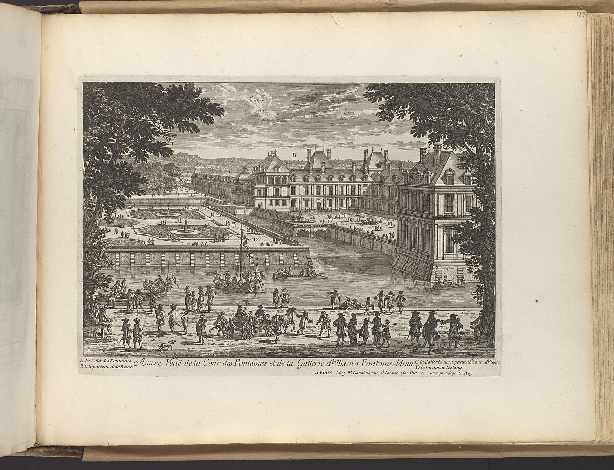 Autre Veüe de la Cour de Fontaines et la Galerie d'Ulisse à Fontaine-bleau, Adam Perelle (French, Paris 1640–1695 Paris), Etching 