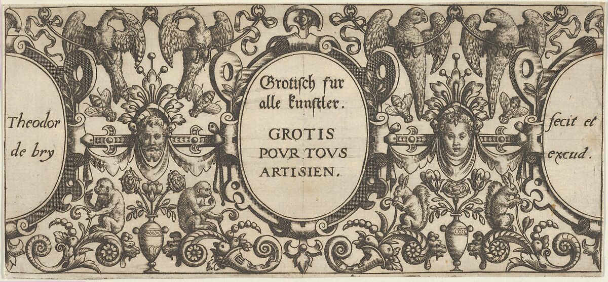 Title Page, from Grotisch fur alle Kunstler, Theodor de Bry (Netherlandish, Liège 1528–1598 Frankfurt), Engraving 