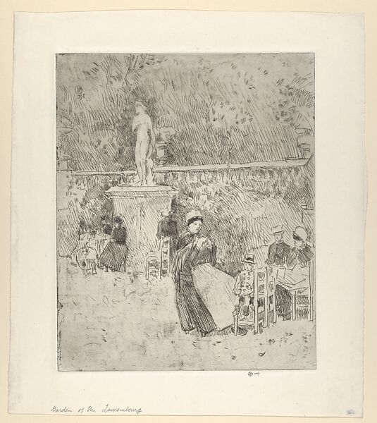 Garden of the Luxembourg, Childe Hassam (American, Dorchester, Massachusetts 1859–1935 East Hampton, New York), Etching and drypoint, with plate tone 