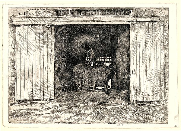 The Hay Barn, Childe Hassam (American, Dorchester, Massachusetts 1859–1935 East Hampton, New York), Etching