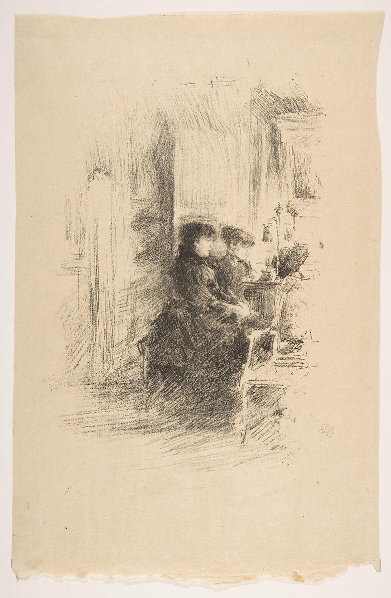The Duet, James McNeill Whistler (American, Lowell, Massachusetts 1834–1903 London), Transfer lithograph with stumping; only state (Chicago); printed in black ink on cream, laid Japanese vellum 