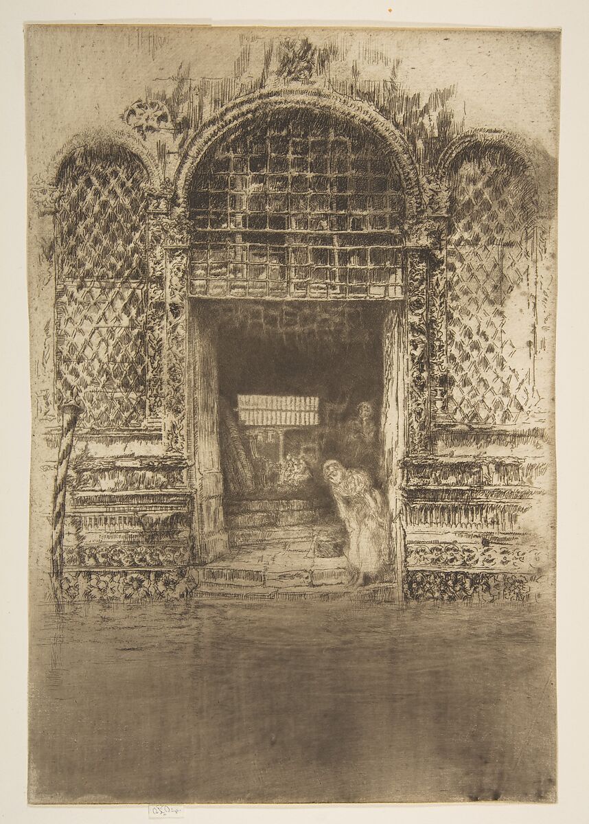 The Doorway, James McNeill Whistler (American, Lowell, Massachusetts 1834–1903 London), Etching, drypoint and roulette, printed in brownish-black ink on ivory laid paper; fourteenth state of twenty (Glasgow) 