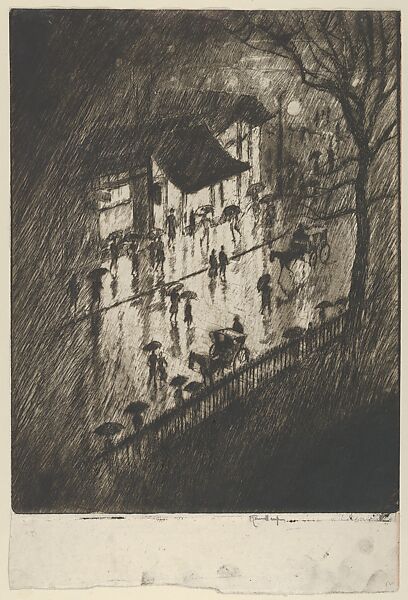Rainy Night, Charing Cross Shops, Joseph Pennell (American, Philadelphia, Pennsylvania 1857–1926 New York), Etching 