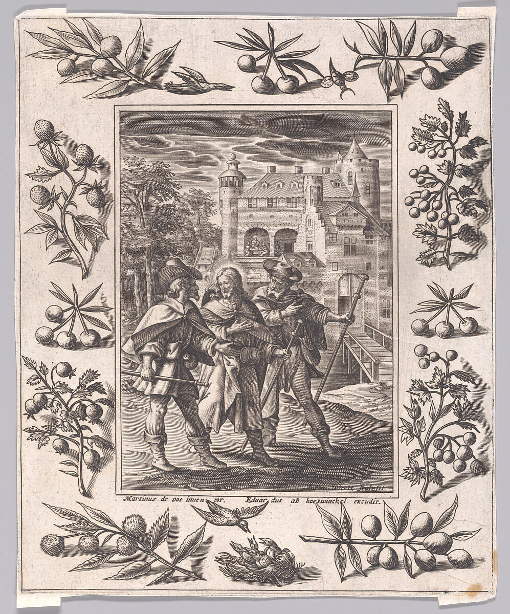 Christ on the way to Emmaus [Mark 16:12], After Maerten de Vos (Netherlandish, Antwerp 1532–1603 Antwerp), Engraving 