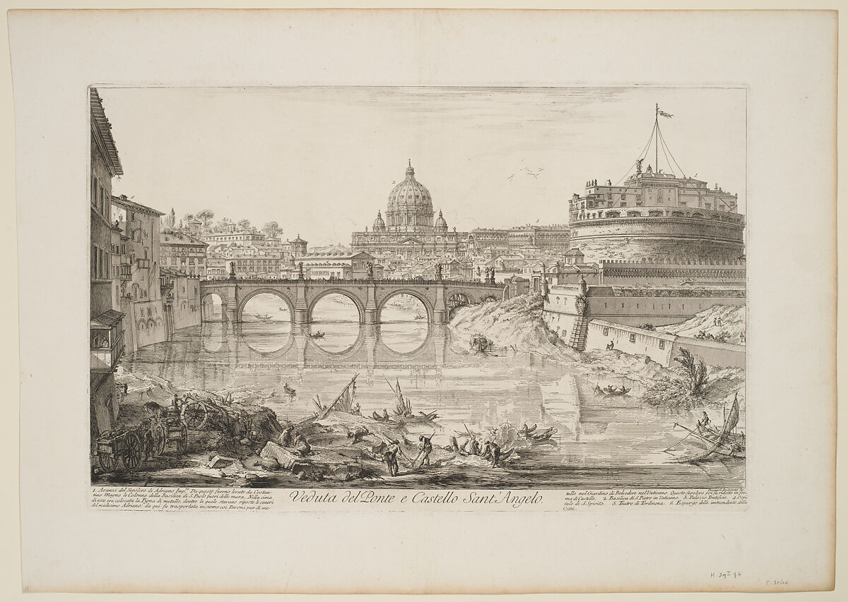 The Bridge and Castel S. Angelo (Veduta del Ponte e Castello Sant'Angelo, Giovanni Battista Piranesi (Italian, Mogliano Veneto 1720–1778 Rome), Etching 