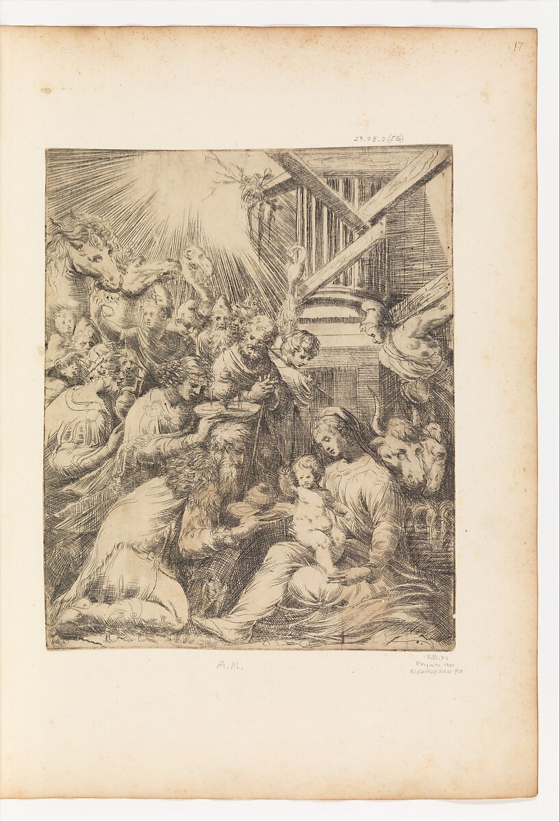 Adoration of the Magi, Andrea Schiavone (Andrea Meldola) (Italian, Zadar (Zara) ca. 1510?–1563 Venice), Etching 