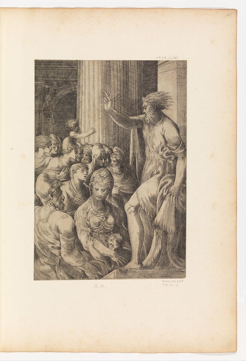 St. Paul Preaching in Athens, Andrea Schiavone (Andrea Meldola) (Italian, Zadar (Zara) ca. 1510?–1563 Venice), Etching 