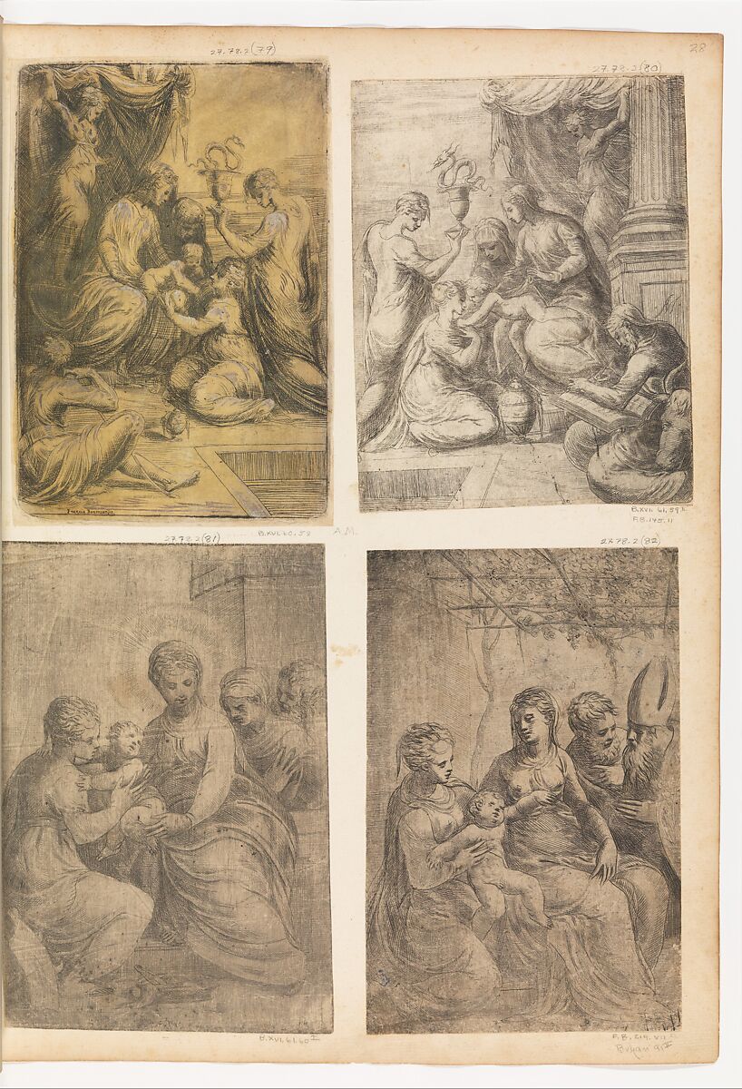 The Holy Family with Saints, Andrea Schiavone (Andrea Meldola) (Italian, Zadar (Zara) ca. 1510?–1563 Venice), Etching 