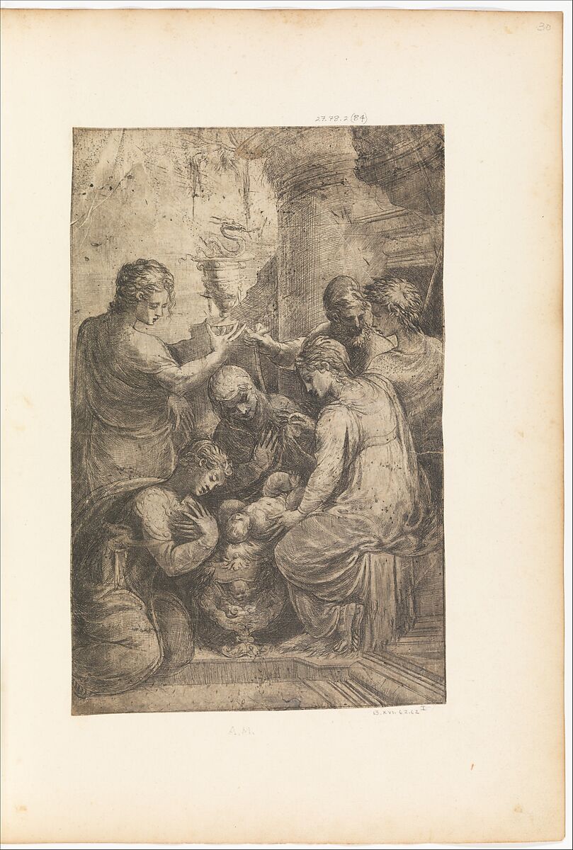 Adoration of the Child, Andrea Schiavone (Andrea Meldola) (Italian, Zadar (Zara) ca. 1510?–1563 Venice), Etching 