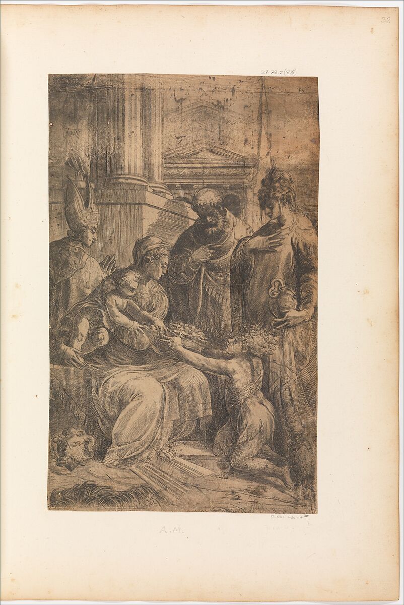 Holy Family with Saints, Andrea Schiavone (Andrea Meldola) (Italian, Zadar (Zara) ca. 1510?–1563 Venice), Etching 