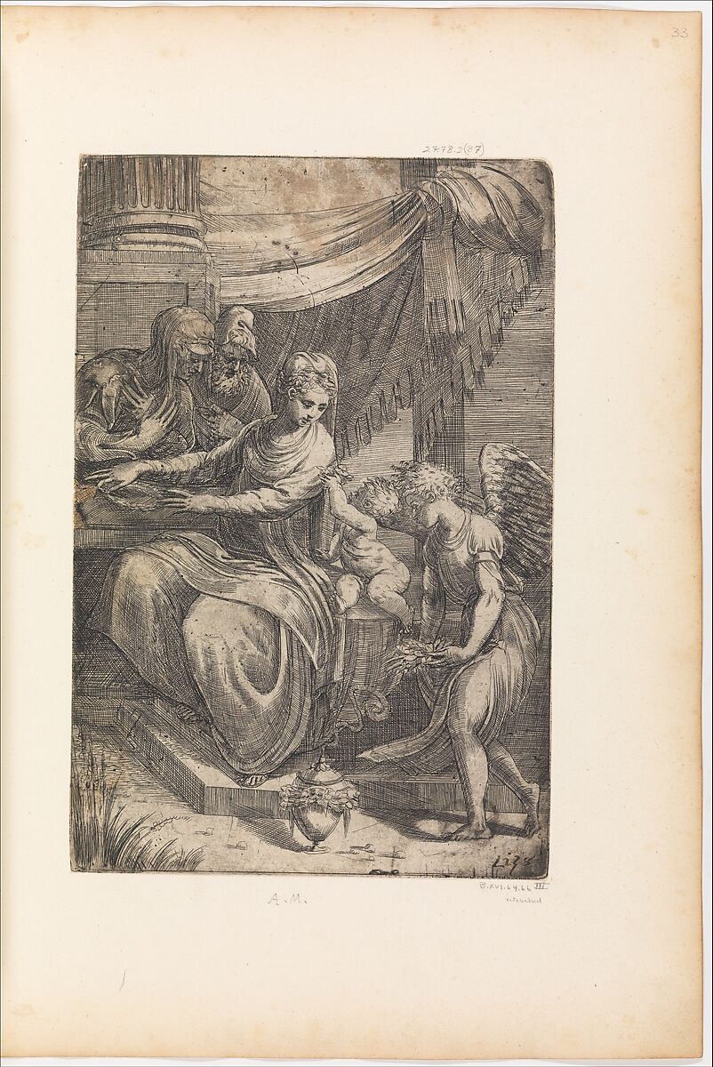 Holy Family with Angel, Andrea Schiavone (Andrea Meldola) (Italian, Zadar (Zara) ca. 1510?–1563 Venice), Etching 