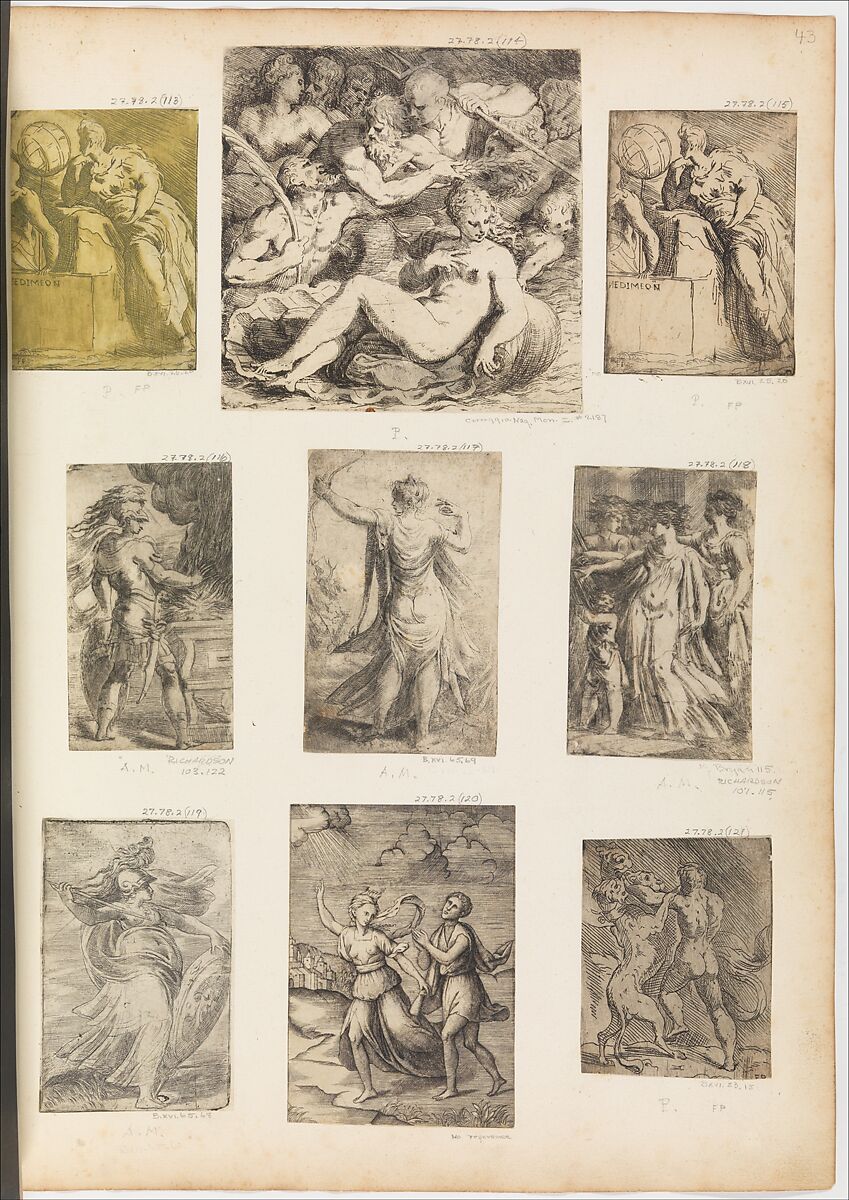 Five Figures [Woman Extending her Right Hand Towards an Altar], Andrea Schiavone (Andrea Meldola) (Italian, Zadar (Zara) ca. 1510?–1563 Venice), Etching 