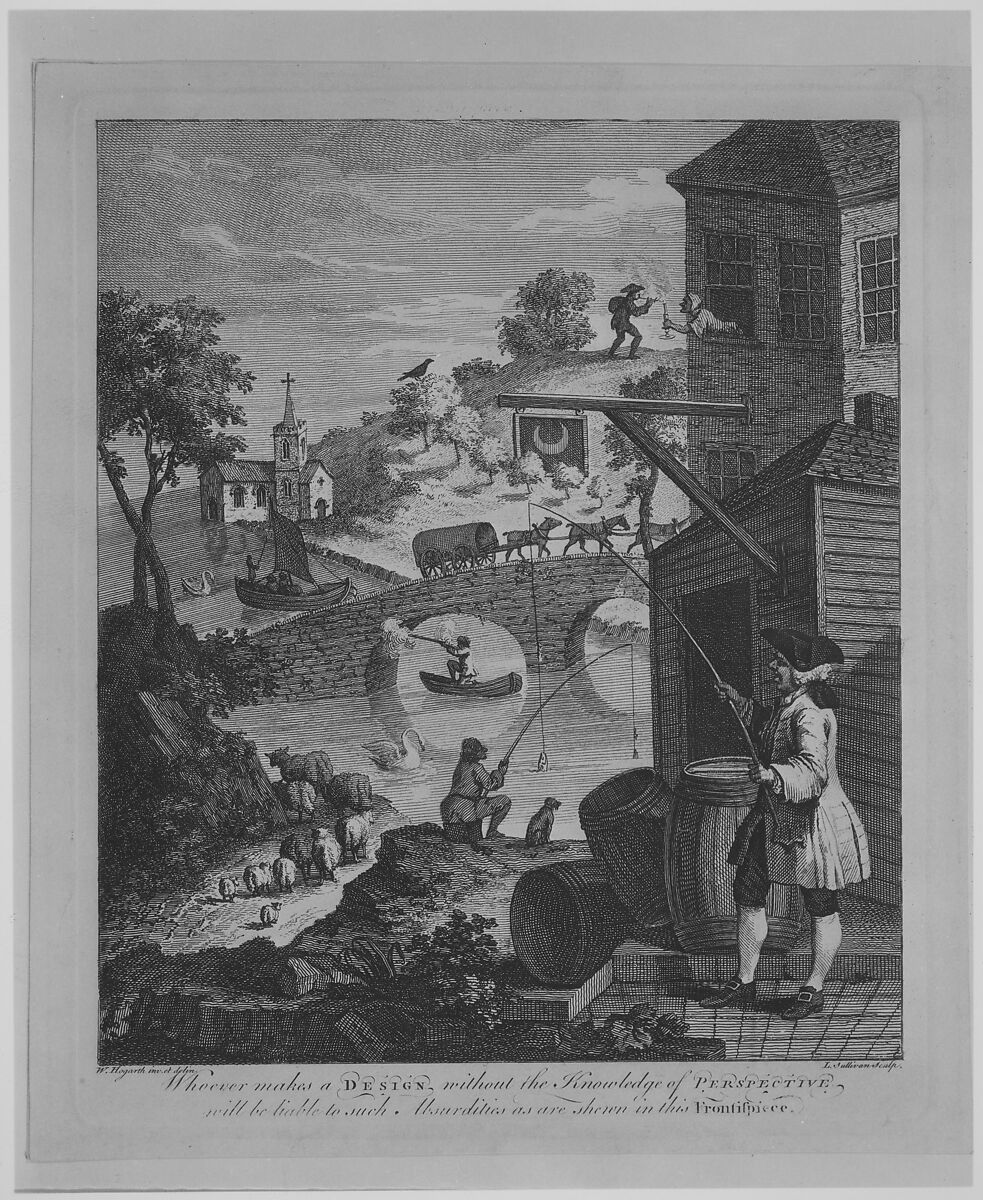 Satire on False Perspective: Frontispiece to "Kirby's Perspective", Luke Sullivan (Irish, 1705–1771 London), Etching and engraving; second state of two