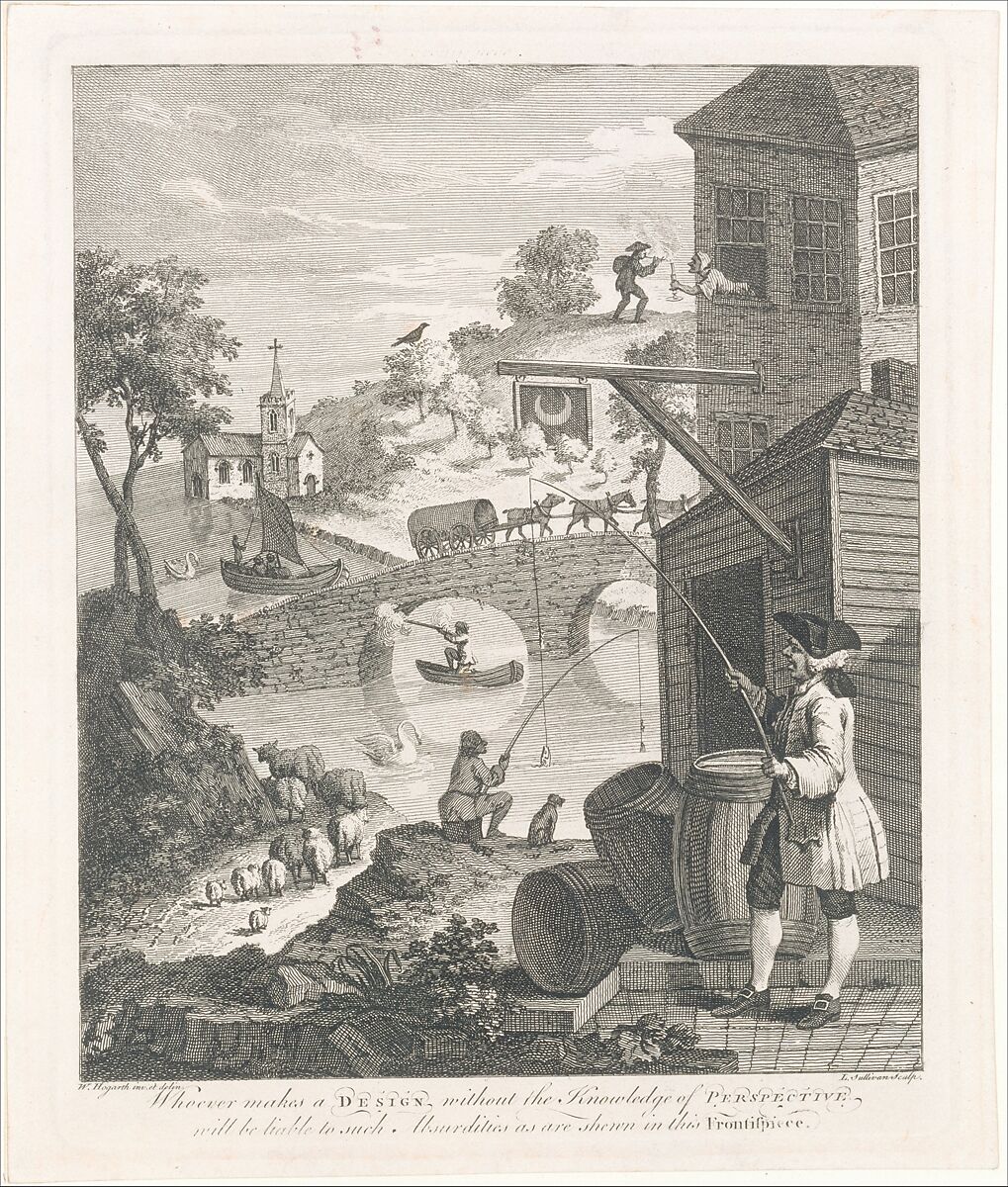 Satire on False Perspective: Frontispiece to "Kirby's Perspective", Luke Sullivan (Irish, 1705–1771 London), Etching and engraving; second state of two