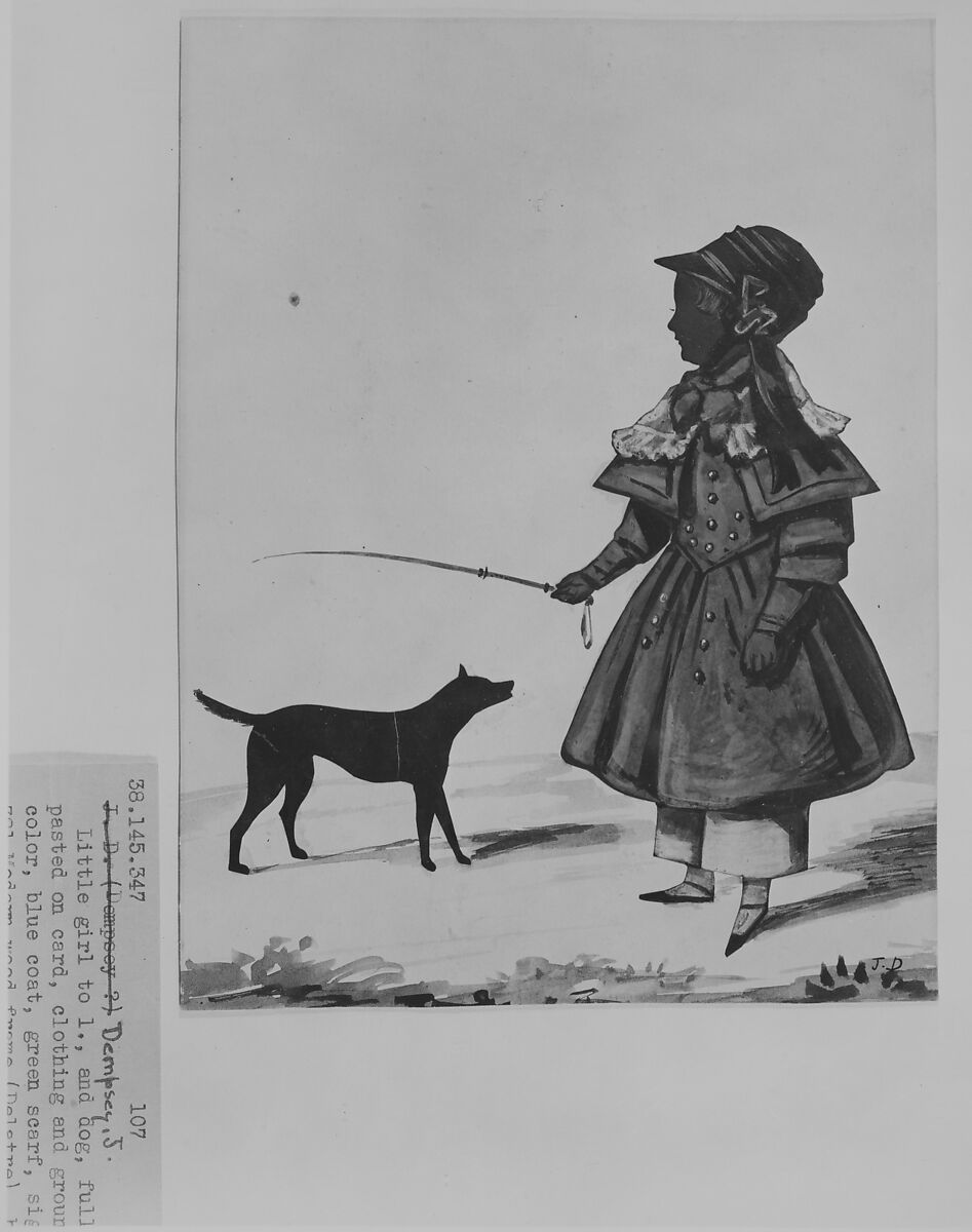 Silhouette of a little girl and dog, John Dempsey (British, active ca. 1832–ca. 1844), Painted and cut paper 