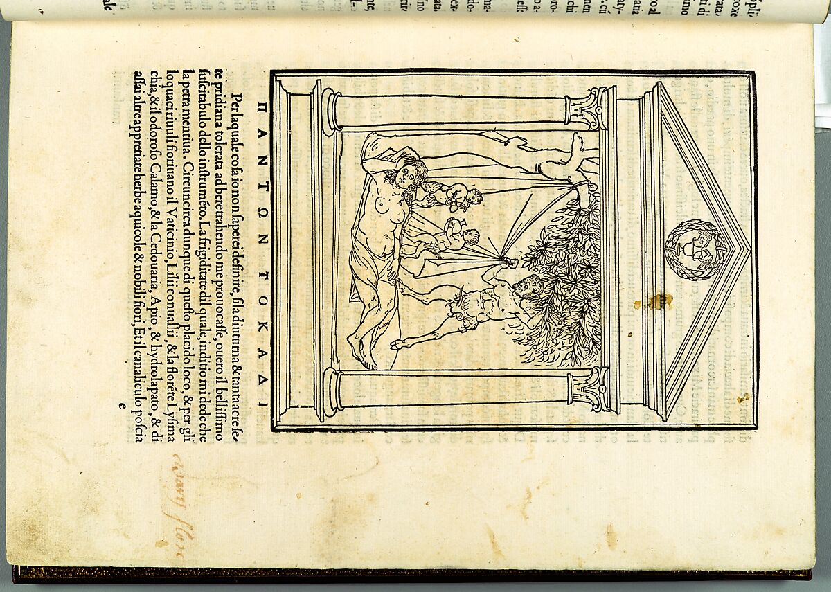 Hypnerotomachia Poliphili, Francesco Colonna (Italian, ca. 1453–1517), Printed book with woodcut illustrations