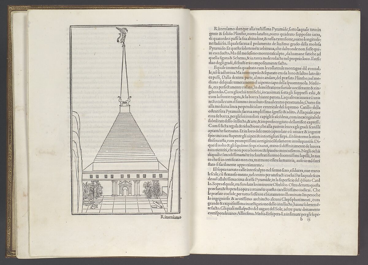 Hypnerotomachia Poliphili, Francesco Colonna (Italian, ca. 1453–1517), Printed book with woodcut illustrations