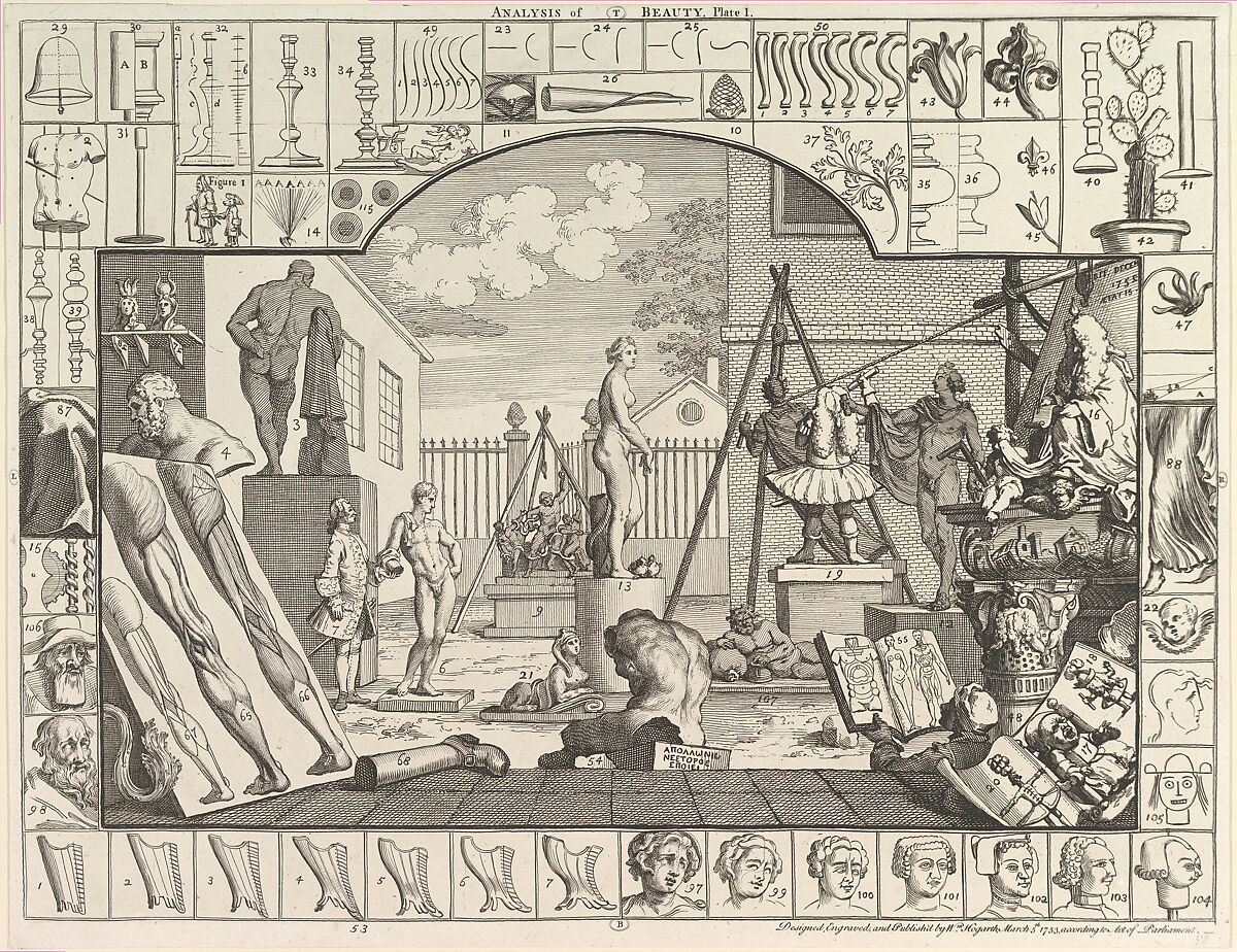 The Analysis of Beauty, Plate 1, William Hogarth (British, London 1697–1764 London), Etching and engraving; third state of three 