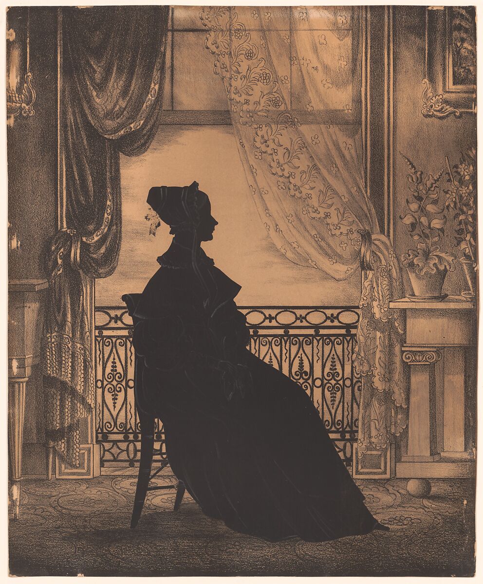 Portrait of a Woman before a Window, Attributed to William Henry Brown (American, Charleston, South Carolina 1808–1883 Charleston, South Carolina), Cut paper against a lithographic background 