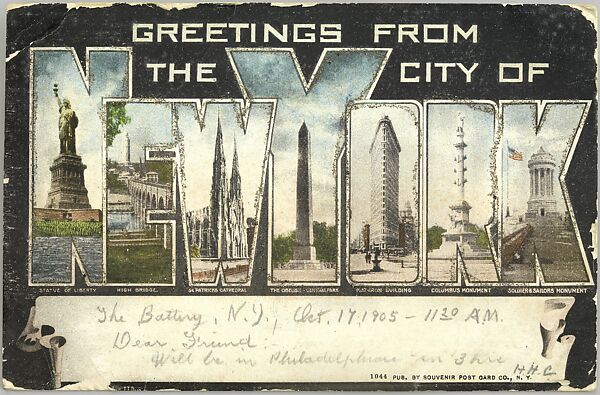 Greetings from the City of New York Postcard, Souvenir Post Card Company, Commercial color lithograph with applied glitter 