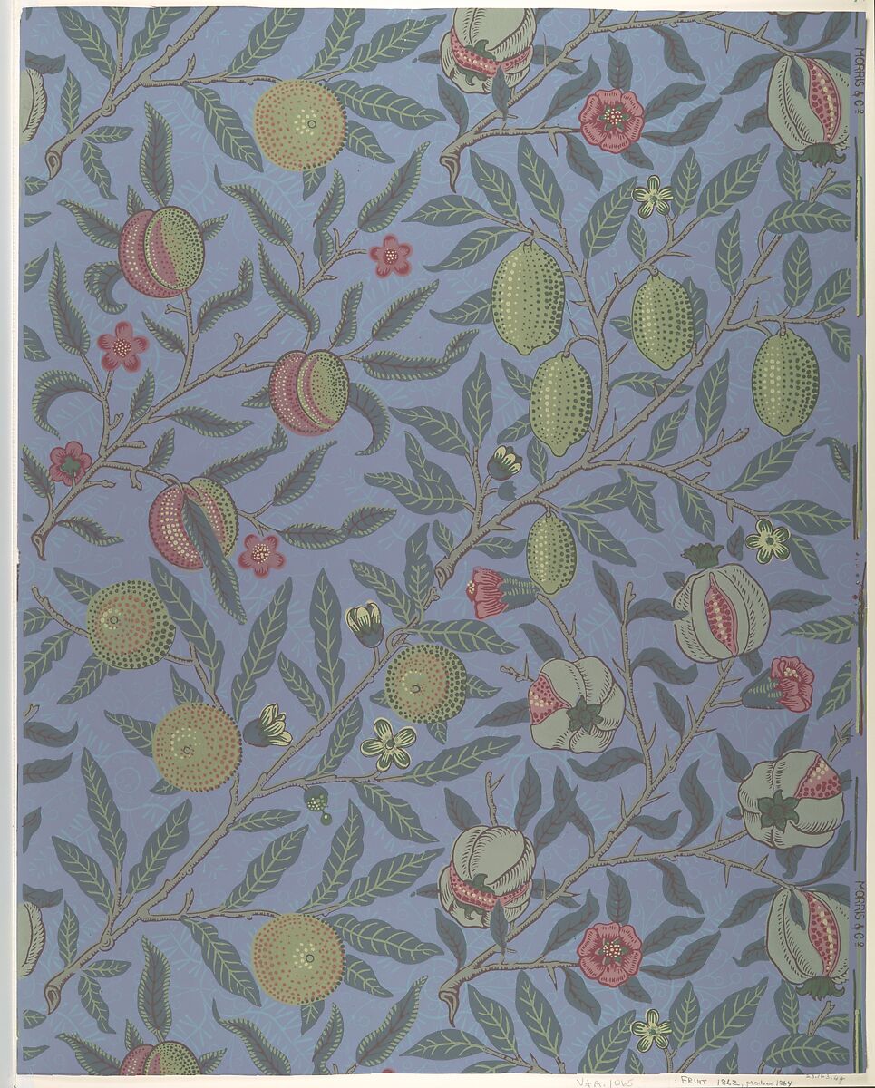 Fruit (or Pomegranate), William Morris (British, Walthamstow, London 1834–1896 Hammersmith, London), Block-printed in distemper colors 