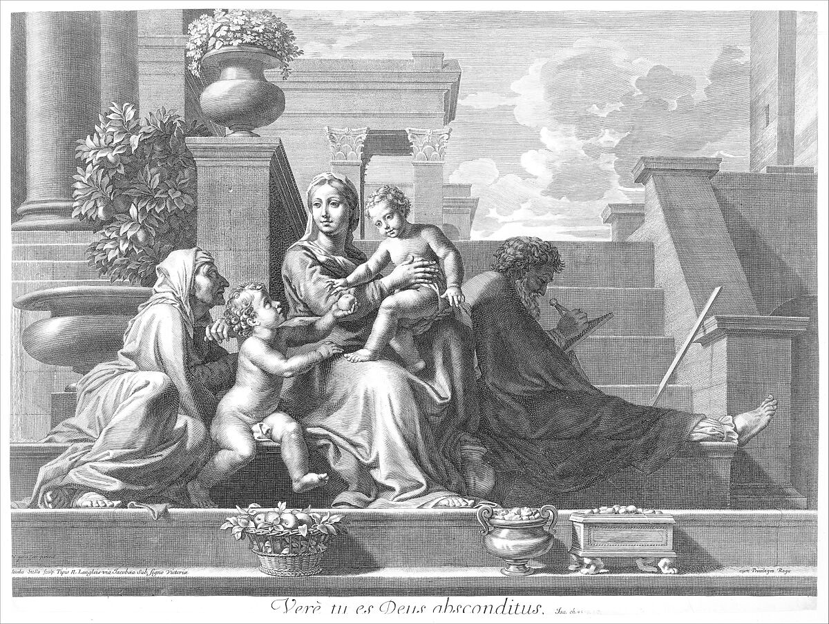 Holy Family on the Steps, Claudine Bouzonnet Stella (French, Lyons 1636–1697 Paris), Engraving and etching