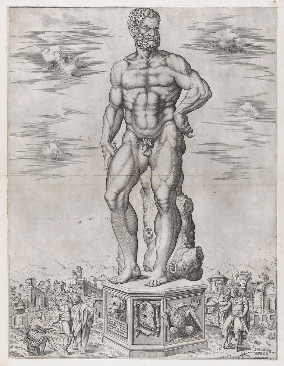 Hercules Colossus at Padua (L'Ercole di casa Benavides a Padova), from "Speculum Romanae Magnificentiae", Anonymous, Italian, 16th century, Engraving 