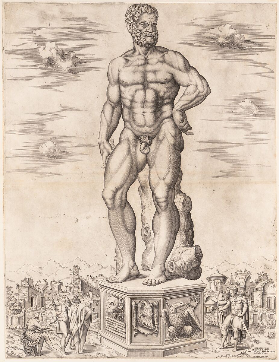 Hercules Colossus at Padua (L'Ercole di casa Benavides a Padova), from "Speculum Romanae Magnificentiae", Anonymous, Italian, 16th century, Engraving