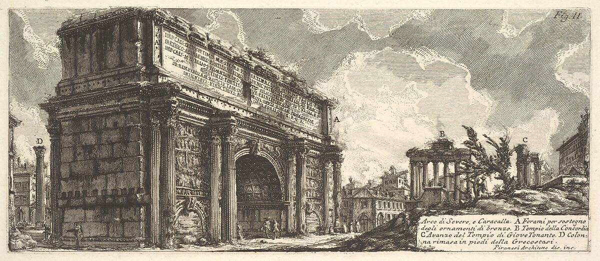 The Arch of Septimius Severus (Arco di Severo, e Caracalla), Giovanni Battista Piranesi (Italian, Mogliano Veneto 1720–1778 Rome), Etching 
