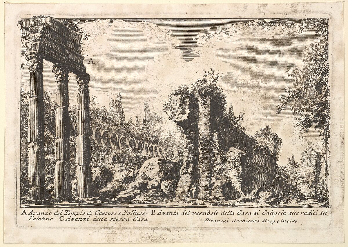 Remains of the Temple of Castor and Pollux . . . (Avanzo del Tempio di Castore e Polluce . . .), Giovanni Battista Piranesi (Italian, Mogliano Veneto 1720–1778 Rome), Etching 