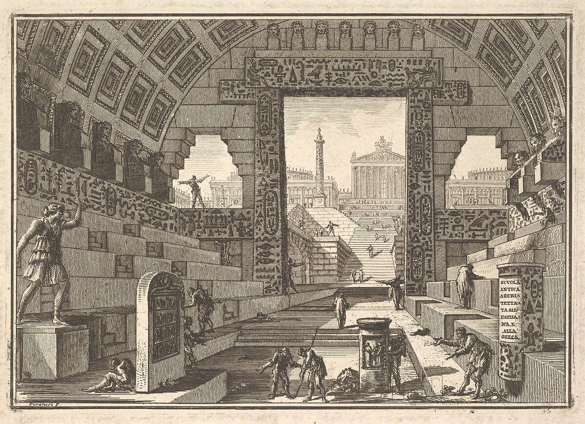 Ancient school built according to the Egyptian and Greek manners (Scuola antica architettata all'Egiziana e alla Greca), Giovanni Battista Piranesi (Italian, Mogliano Veneto 1720–1778 Rome), Etching 