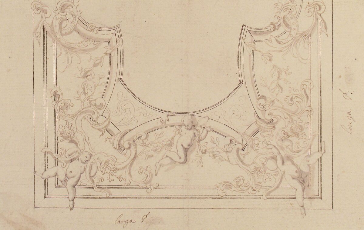 Design for a Ceiling Decoration, Donato Giuseppe Frisoni (Italian, Laino, near Como 1683–1735 Ludwigsburg), Pen and brown ink, brush and gray-brown wash, over graphite or leadpoint with ruled and compass construction