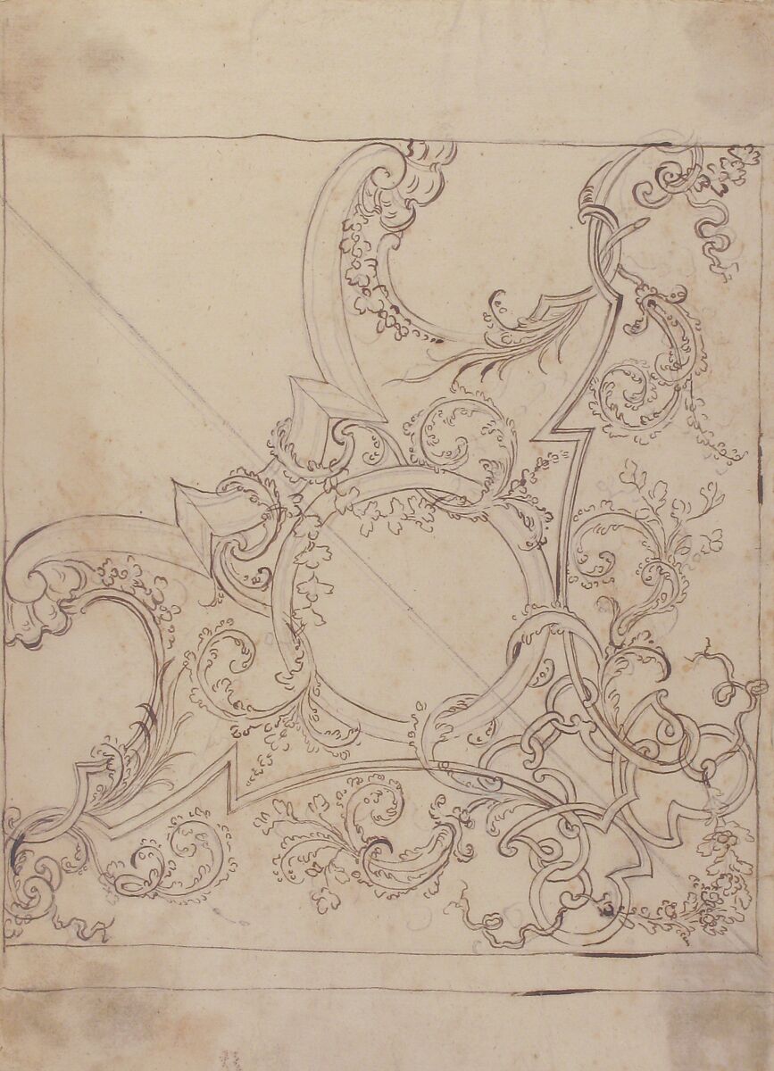 Design for a Ceiling Decoration., Donato Giuseppe Frisoni (Italian, Laino, near Como 1683–1735 Ludwigsburg), Pen and brown ink, over graphite or leadpoint with ruled and compass construction
