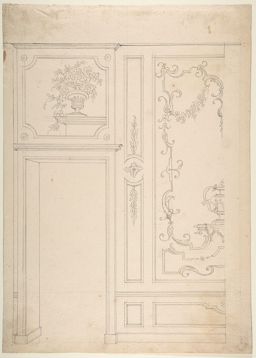 Wall Design, Workshop of Leonardo Marini (Italian, Piedmontese documented ca. 1730–after 1797), Leadpoint or graphite with ruled and compass construction 