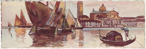 Venice, Sailboats and Gondola in front of San Giorgio Maggiore, Color lithograph on card 