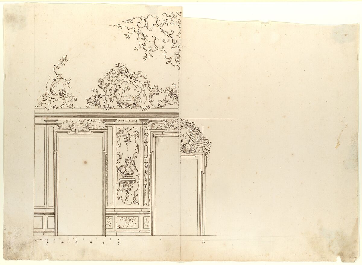 Design for Door, Workshop of Leonardo Marini (Italian, Piedmontese documented ca. 1730–after 1797), Pen and brown ink, over graphite or leadpoint, with ruled and compass construction