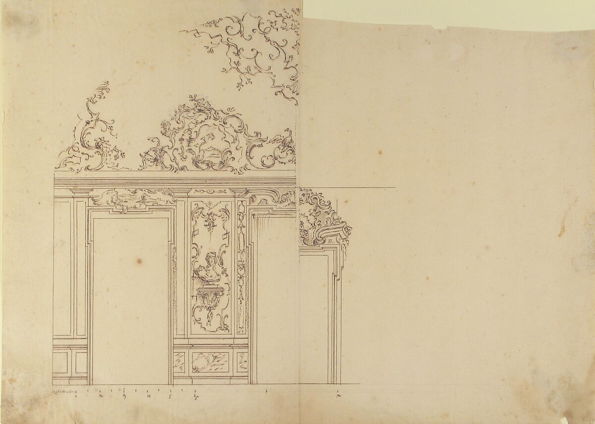Design for Door, Workshop of Leonardo Marini (Italian, Piedmontese documented ca. 1730–after 1797), Pen and brown ink, over graphite or leadpoint, with ruled and compass construction