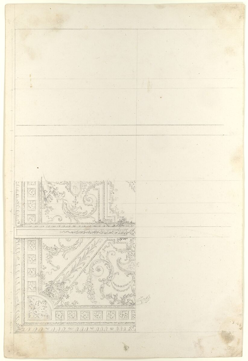 Design for Ceiling, Workshop of Leonardo Marini (Italian, Piedmontese documented ca. 1730–after 1797), Graphite or leadpoint with ruled and compass construction