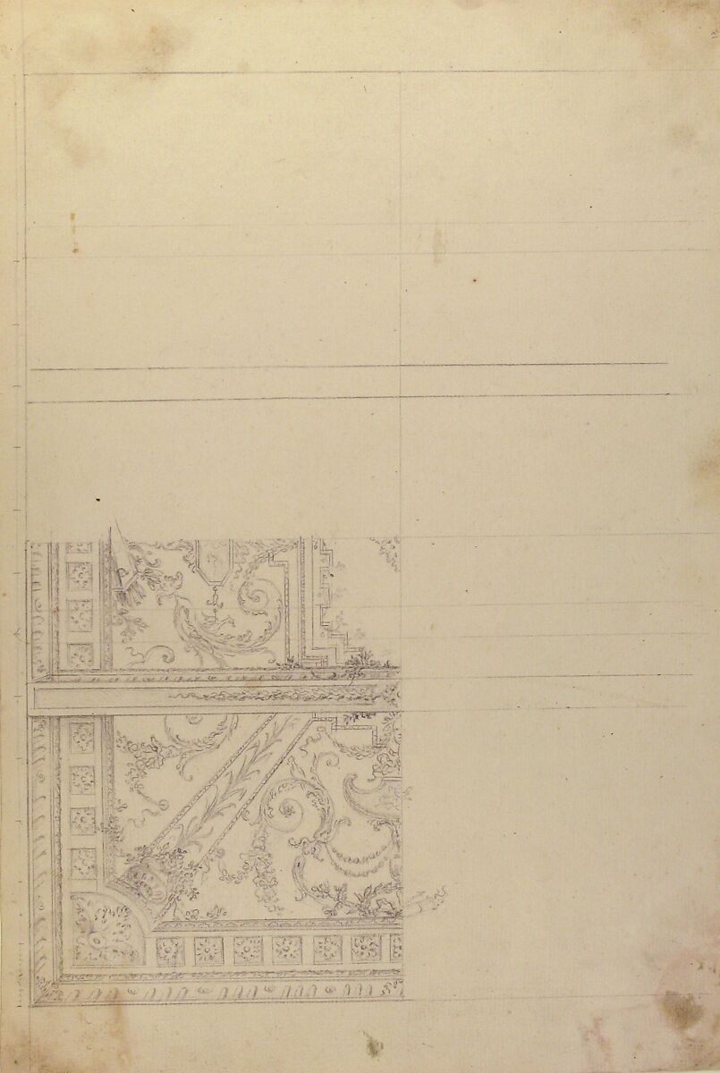Design for Ceiling, Workshop of Leonardo Marini (Italian, Piedmontese documented ca. 1730–after 1797), Graphite or leadpoint with ruled and compass construction