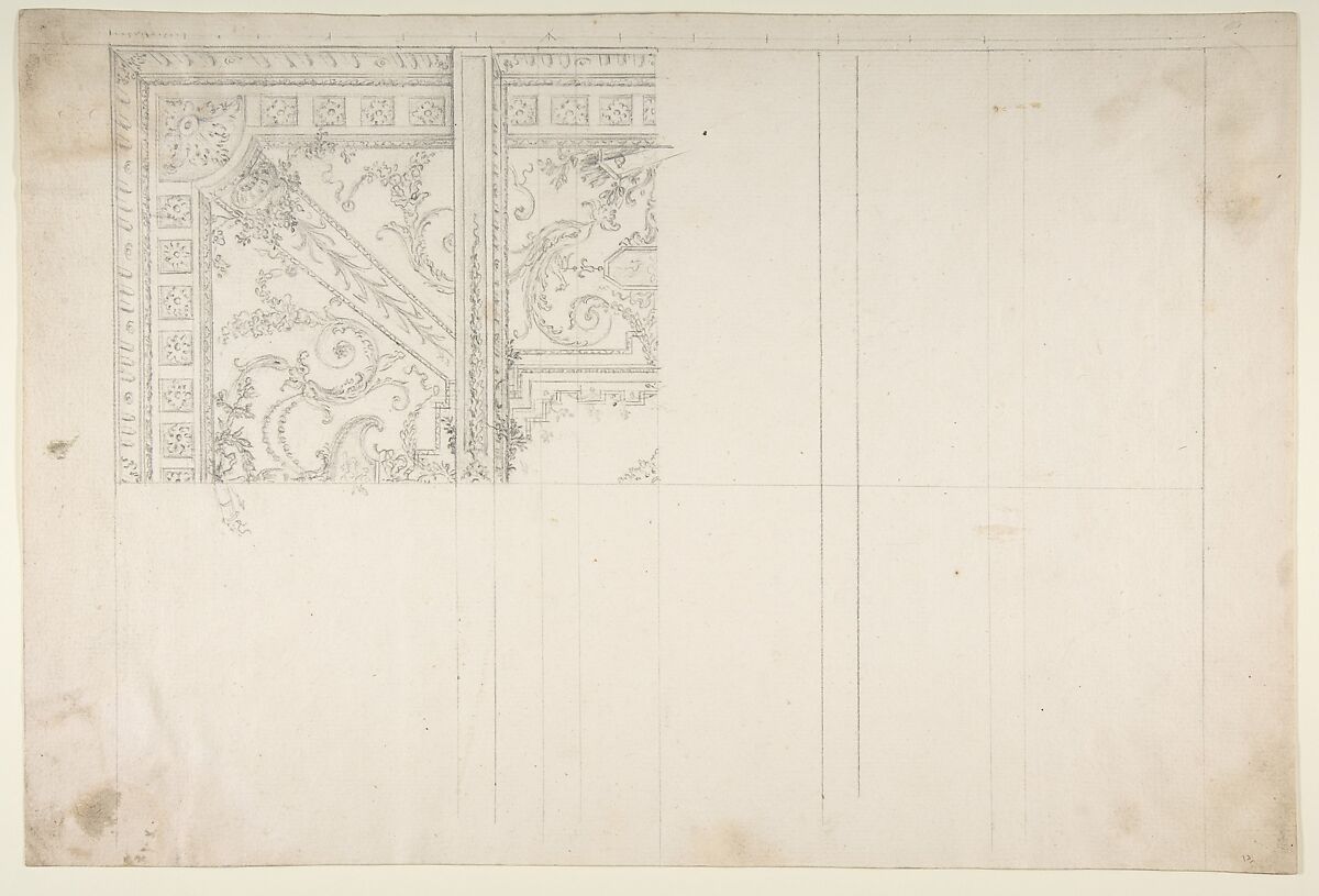 Design for Ceiling, Workshop of Leonardo Marini (Italian, Piedmontese documented ca. 1730–after 1797), Graphite or leadpoint with ruled and compass construction 