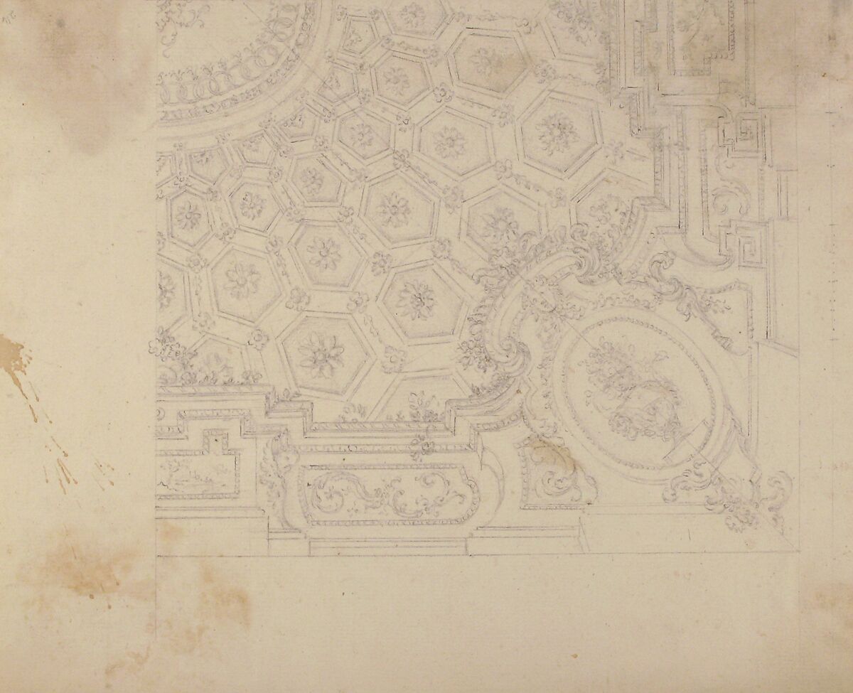 Ceiling Design, Workshop of Leonardo Marini (Italian, Piedmontese documented ca. 1730–after 1797), Leadpoint or graphite with ruled and compass construction