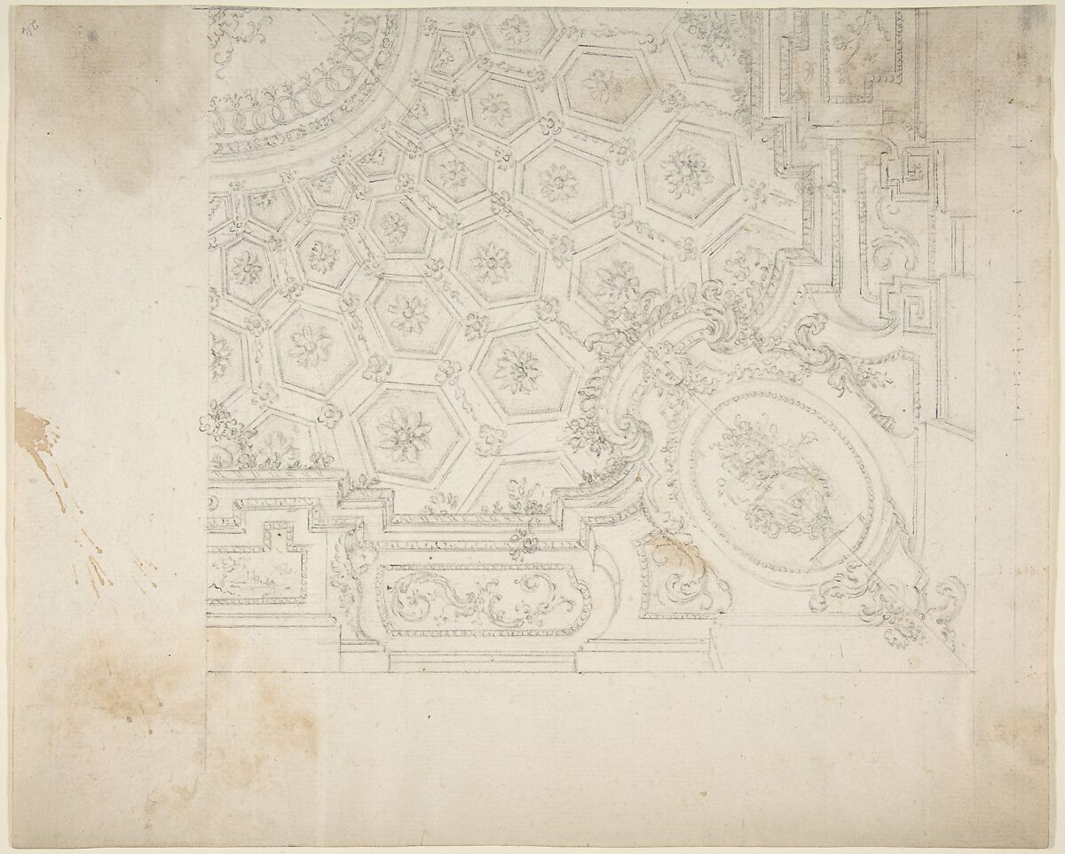 Ceiling Design, Workshop of Leonardo Marini (Italian, Piedmontese documented ca. 1730–after 1797), Leadpoint or graphite with ruled and compass construction 