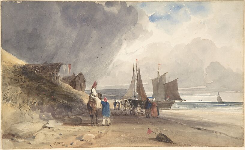 Figures on a beach in northern France